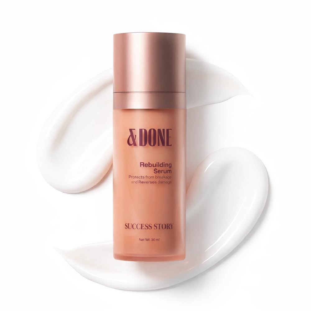 &Done Rebuilding Serum for Frizzy, Dry Hair | Professional Bond Repair Treatment & Leave in Conditioner Suitable For All Hair Type | Reduces Frizz, Restores Protein, Repairs Bonds | Non-Sticky, Sulphate Free and Paraben Free - 30 ml