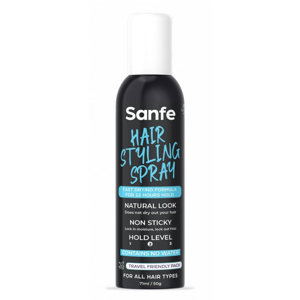 Sanfe Hair Styling Spray | Fast Drying Formula, For 12 Hours Hold | Natural Look, Non-Sticky | Contains No Water, For all hair types | 71ml/50gm Visit the Sanfe Store