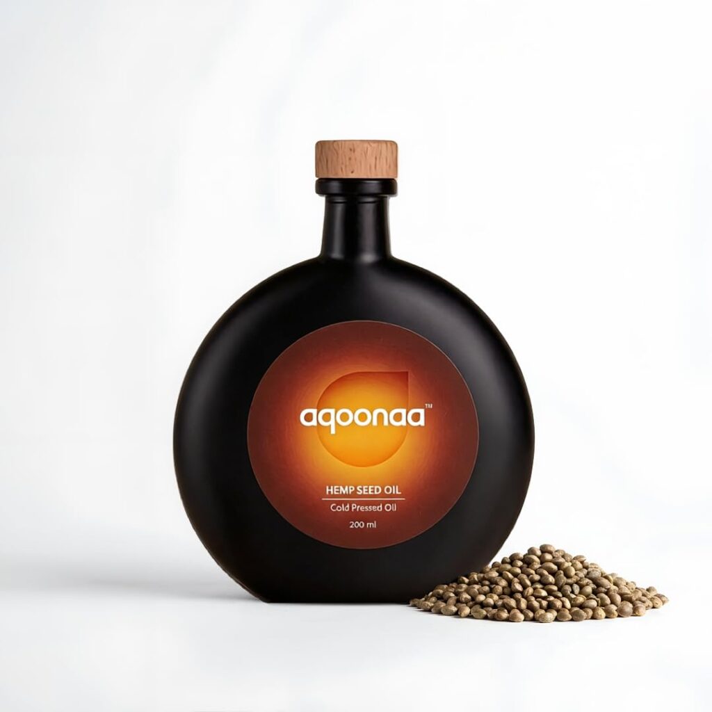 Aqoonaa 100% Natural Hemp Seed Oil | Cold Pressed Oil for Deep Hair Conditioning, Dry Scalp & Acne-Prone Skin | Rich in Omega 3, 6, 9 for Hair & Skin Health