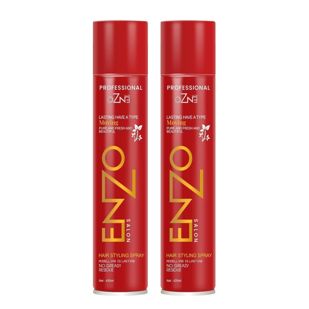Enzo Super Hold Hair Spray For Men & Women of All Hair Types | Professional Hair Styling Spray with No Hair Stiffness, Natural Finish & Strong Hold (420 ML, Pack of 2