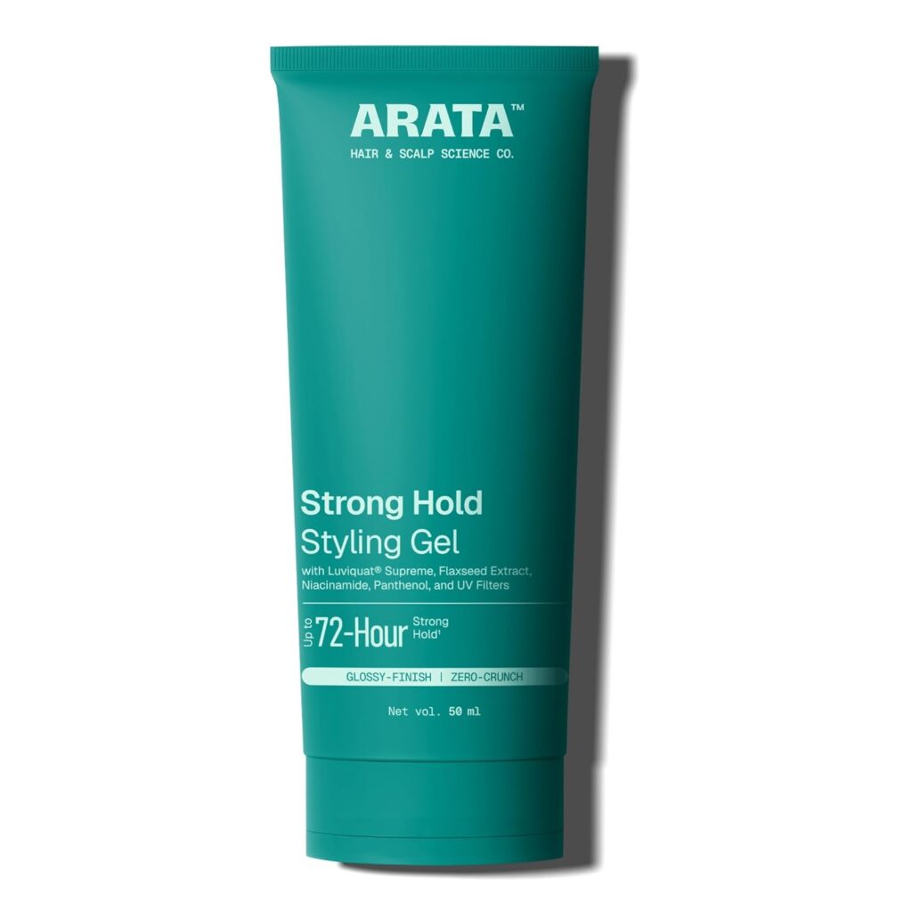 Arata Hair Styling Gel with Niacinamide | For Strong Hold & Wet, Glossy Finish | Humidity-Resistant | Non-Greasy | Controls Frizz | SLS, Paraben & Drying Alcohol-Free | For Men & Women | 50 ML