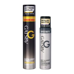 GATSBY Set & Keep Hair Spray Extreme Hold 400ml + Solid Matte 250ml | Quick Drying, Long Lasting, Non-Sticky | Natural Shine and Matte Finish | UV Protection | Easy Wash Off, No Flakes