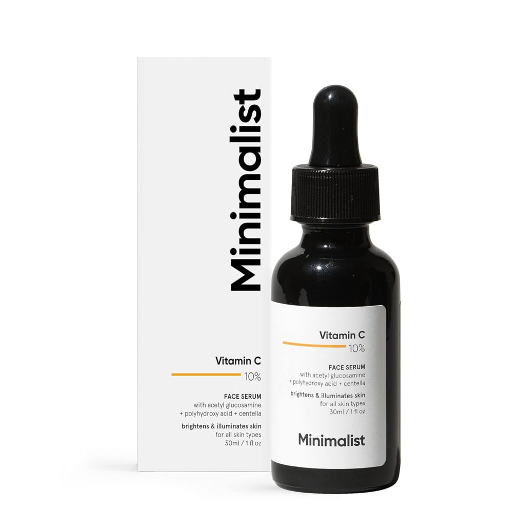 Minimalist 10% Advanced Vitamin C Serum for Glowing Skin | Brightening & Dark Spot Treatment | Treats Uneven Skin Tone, Dullness & UV Damage | Daily Face Serum (Stable Vitamin C) | 30ml